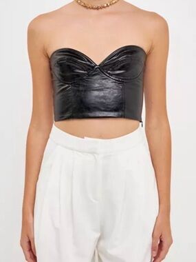Grey Lab Women's Cropped Leather Bustier Top NEW M